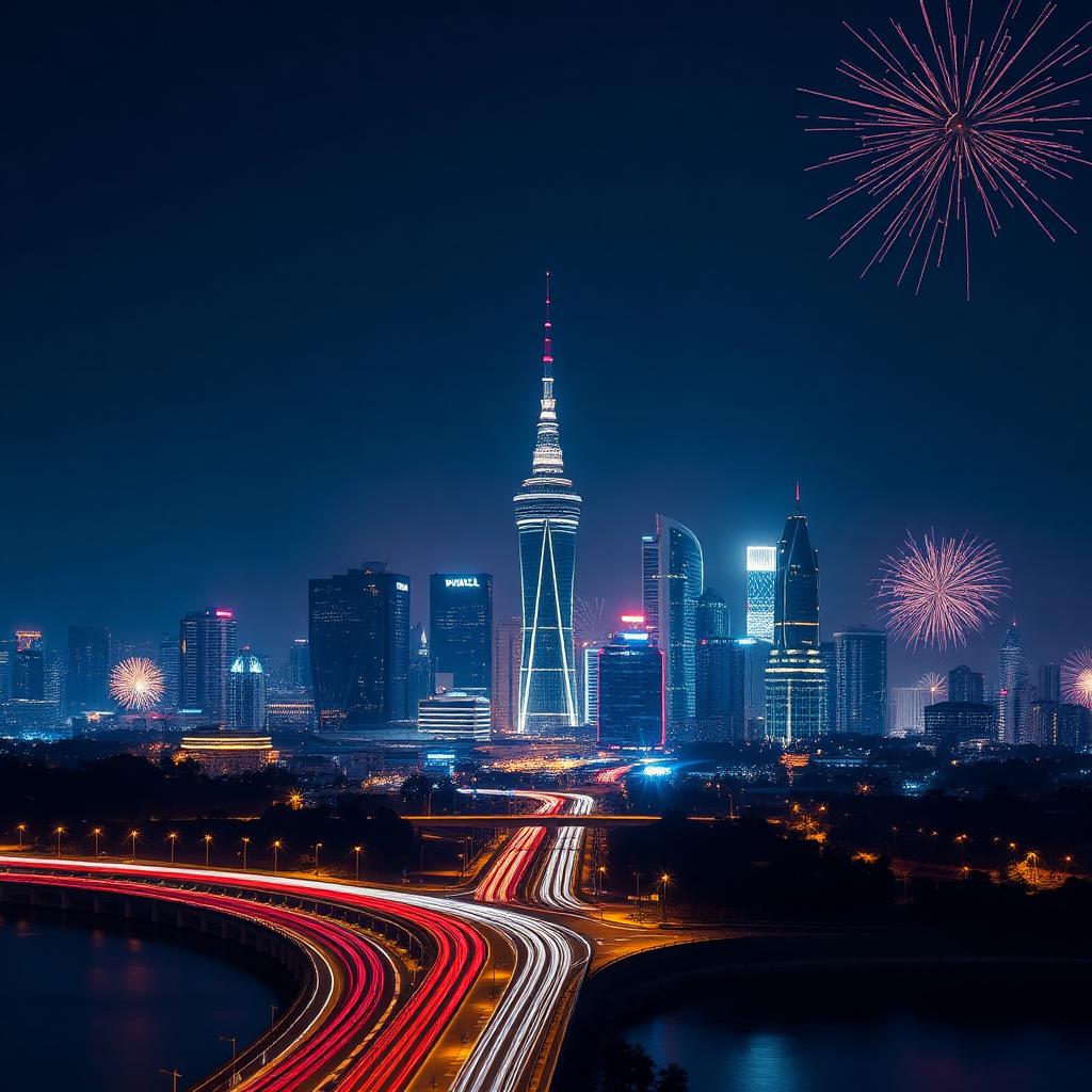 Prosperia at night with fireworks