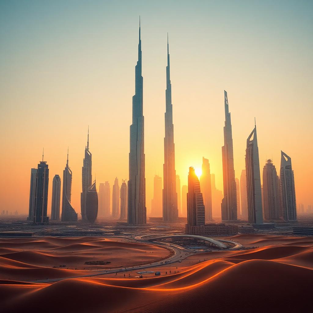 Arabian Horizon Capital — Hyperloop spine at golden hour
