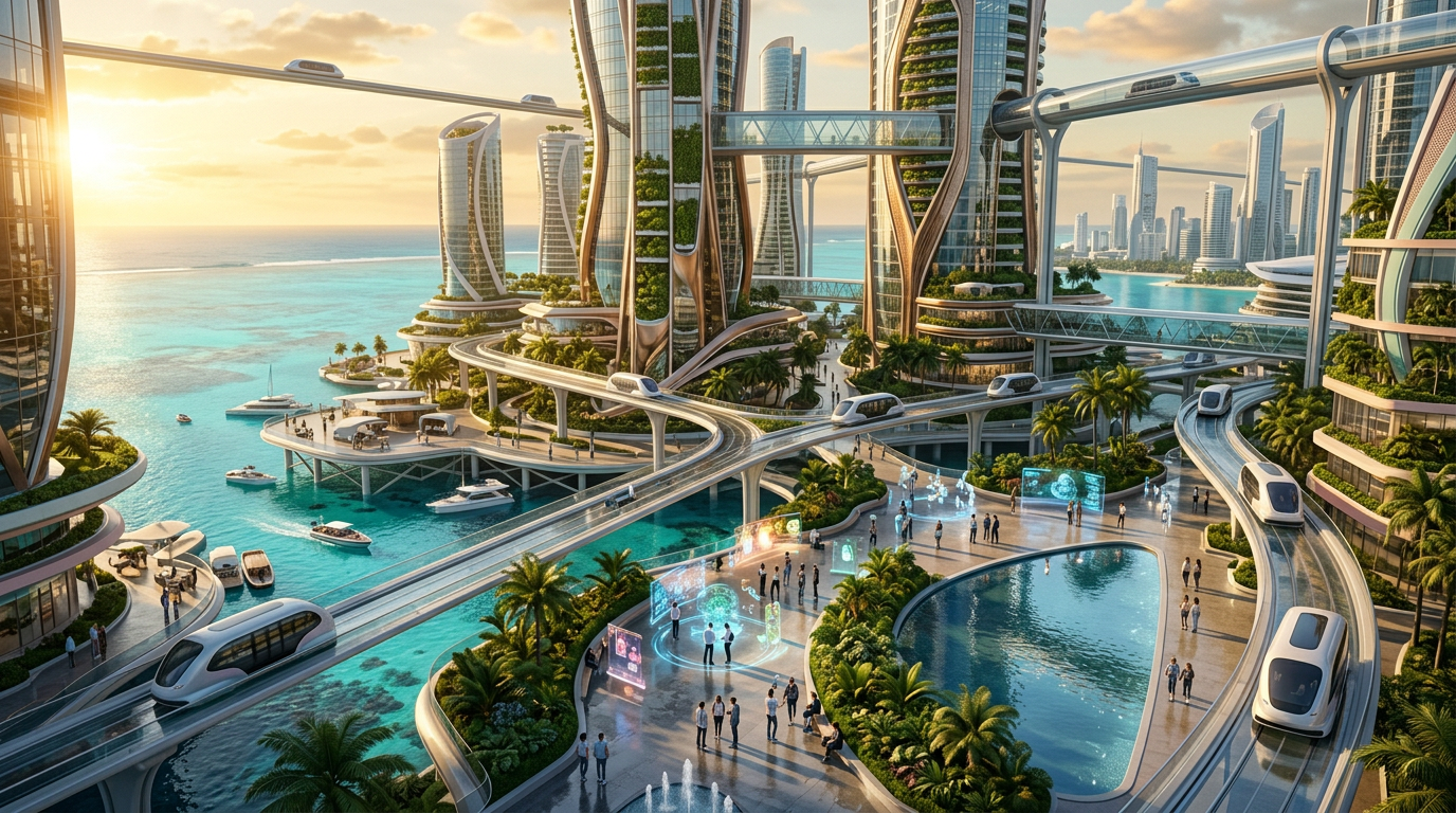 Indian Ocean Sovereign City — Sega dance at golden hour