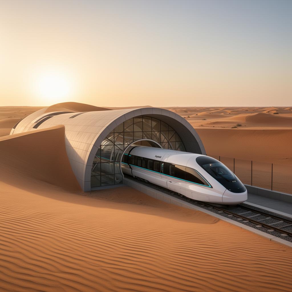 Arabian Horizon Capital — Desert hyperloop station carved into the dunes