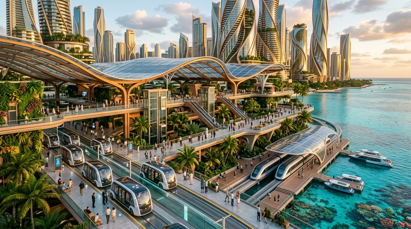 Indian Ocean Sovereign City — Competition pool floating over the lagoon