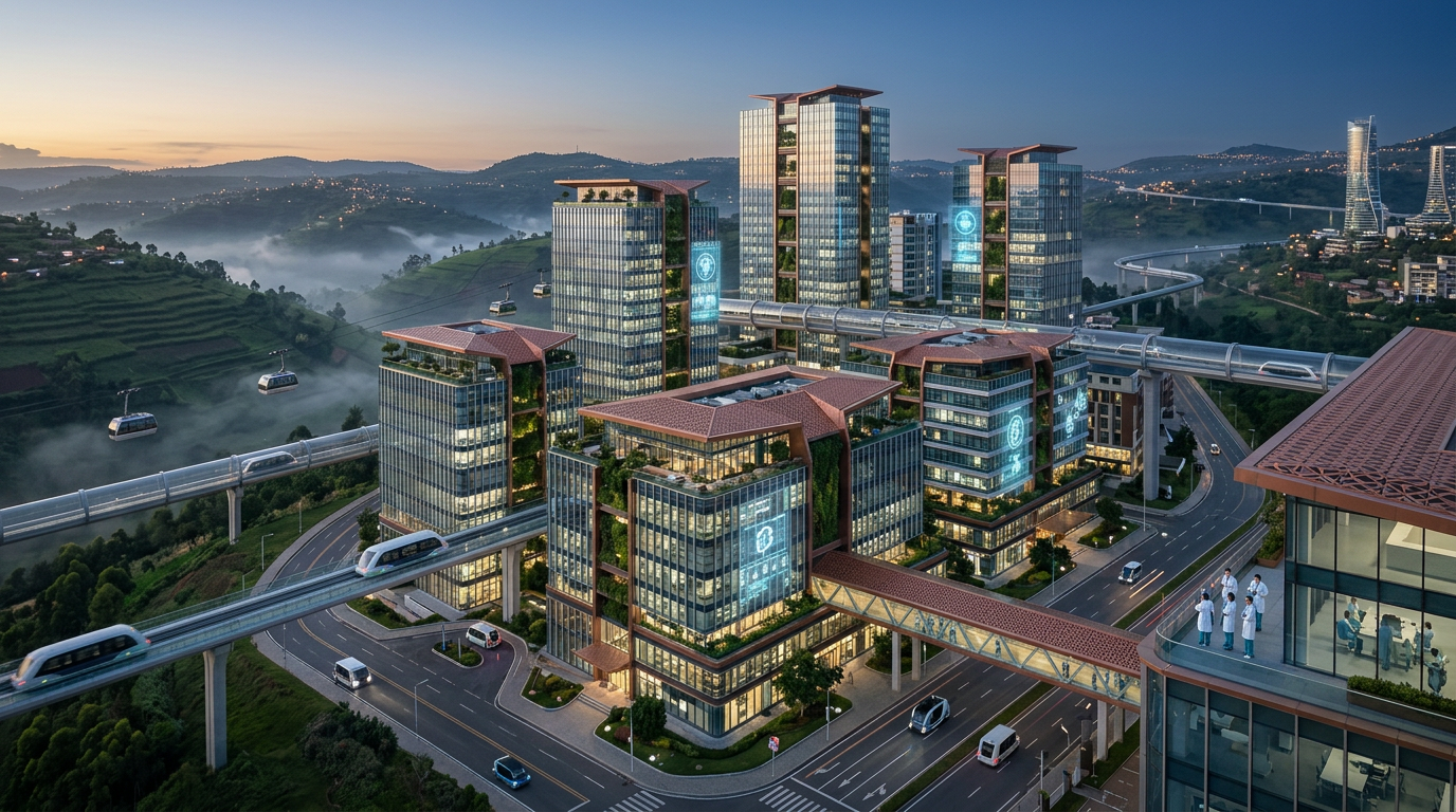 Kigali Innovation Capital — Illuminated convention district after dark